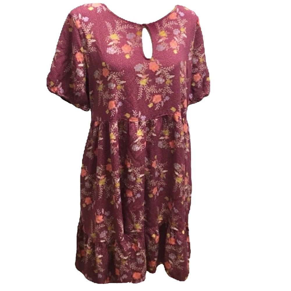 Tiered Floral Oversized Floral Mini Babydoll Dress L - NWT